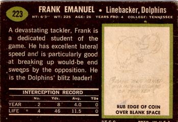 1969 Topps #223 Frank Emanuel Back