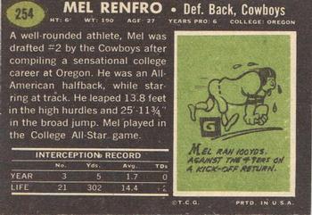 1969 Topps #254 Mel Renfro Back