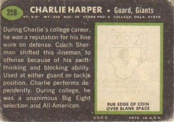1969 Topps #258 Charlie Harper Back