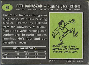1969 Topps #30 Pete Banaszak Back