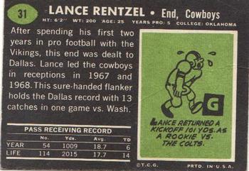 1969 Topps #31 Lance Rentzel Back