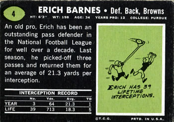 1969 Topps #4 Erich Barnes Back