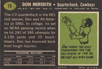 1969 Topps #75 Don Meredith Back