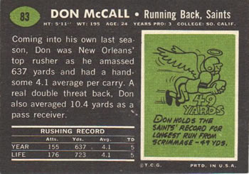 1969 Topps #83 Don McCall Back