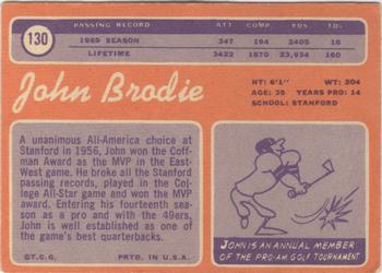 1970 Topps #130 John Brodie Back