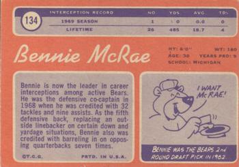 1970 Topps #134 Bennie McRae Back