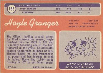 1970 Topps #155 Hoyle Granger Back