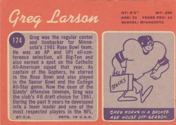 1970 Topps #174 Greg Larson Back