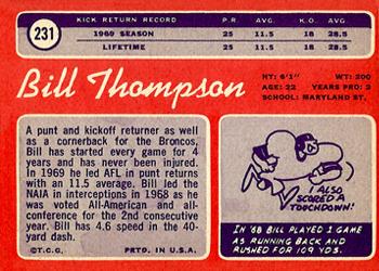 1970 Topps #231 Bill Thompson Back