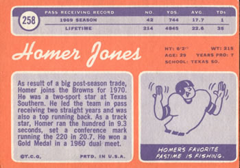 1970 Topps #258 Homer Jones Back