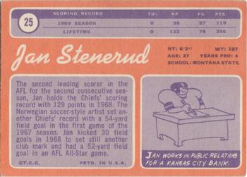 1970 Topps #25 Jan Stenerud Back