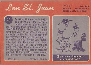 1970 Topps #33 Len St. Jean Back