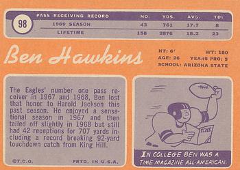1970 Topps #98 Ben Hawkins Back