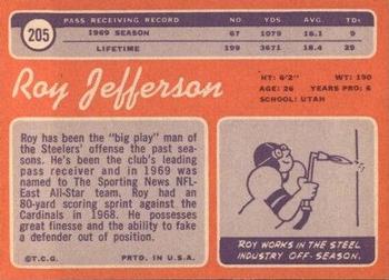 1970 Topps #205 Roy Jefferson Back