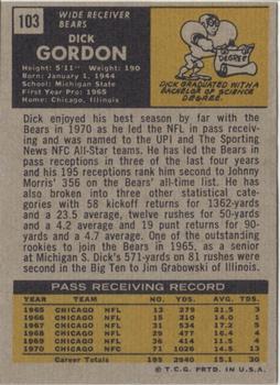 1971 Topps #103 Dick Gordon Back