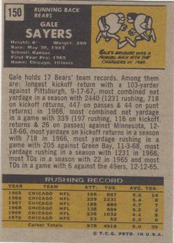 1971 Topps #150 Gale Sayers Back