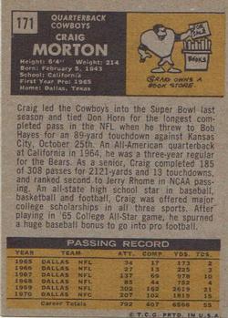 1971 Topps #171 Craig Morton Back