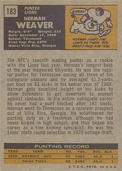 1971 Topps #183 Herman Weaver Back
