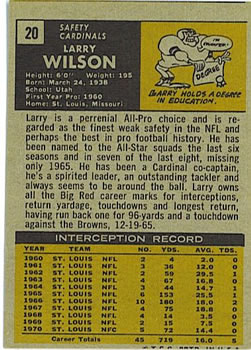 1971 Topps #20 Larry Wilson Back