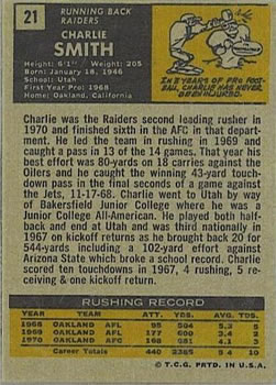 1971 Topps #21 Charlie Smith Back