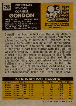 1971 Topps #256 Cornell Gordon Back