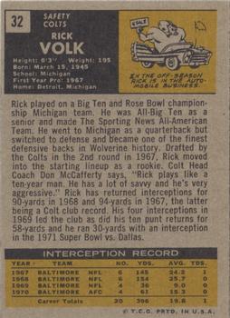 1971 Topps #32 Rick Volk Back