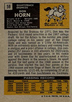 1971 Topps #59 Don Horn Back
