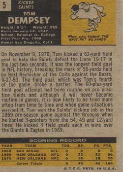 1971 Topps #5 Tom Dempsey Back