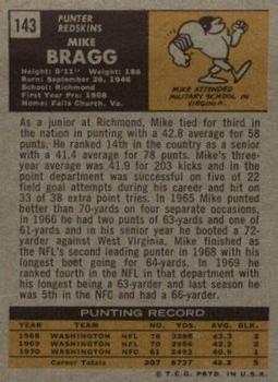 1971 Topps #143 Mike Bragg Back