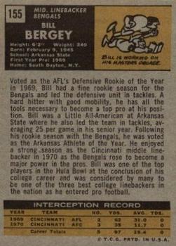 1971 Topps #155 Bill Bergey Back