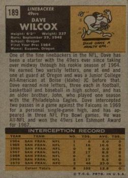 1971 Topps #189 Dave Wilcox Back