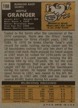 1971 Topps #198 Hoyle Granger Back