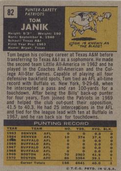 1971 Topps #82 Tom Janik Back