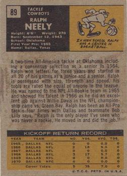 1971 Topps #89 Ralph Neely Back