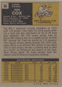 1971 Topps #96 Fred Cox Back
