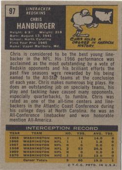 1971 Topps #97 Chris Hanburger Back