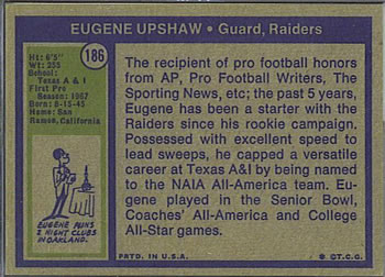 1972 Topps #186 Eugene Upshaw Back