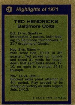 1972 Topps #281 Ted Hendricks Back