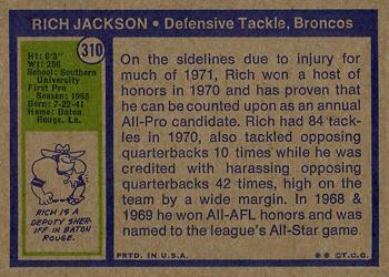 1972 Topps #310 Rich Jackson Back