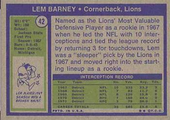 1972 Topps #42 Lem Barney Back