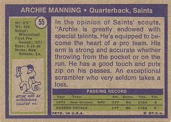 1972 Topps #55 Archie Manning Back