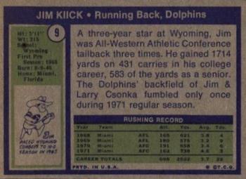 1972 Topps #9 Jim Kiick Back
