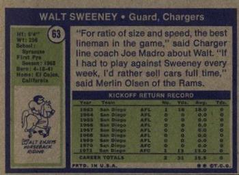 1972 Topps #63 Walt Sweeney Back