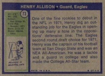 1972 Topps #73 Henry Allison Back