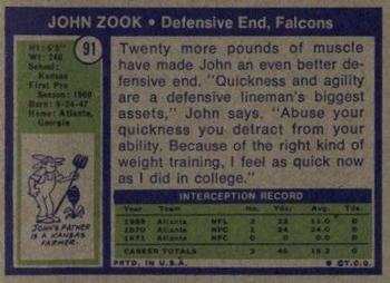 1972 Topps #91 John Zook Back
