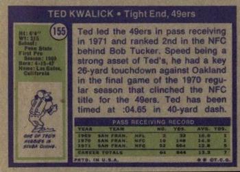 1972 Topps #155 Ted Kwalick Back