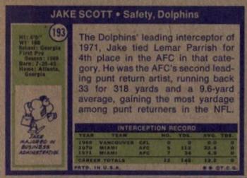 1972 Topps #193 Jake Scott Back