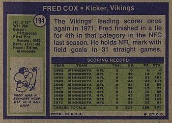 1972 Topps #194 Fred Cox Back