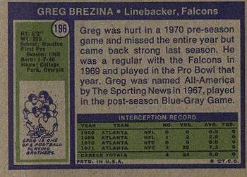 1972 Topps #196 Greg Brezina Back