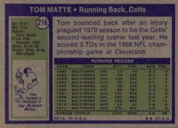 1972 Topps #216 Tom Matte Back